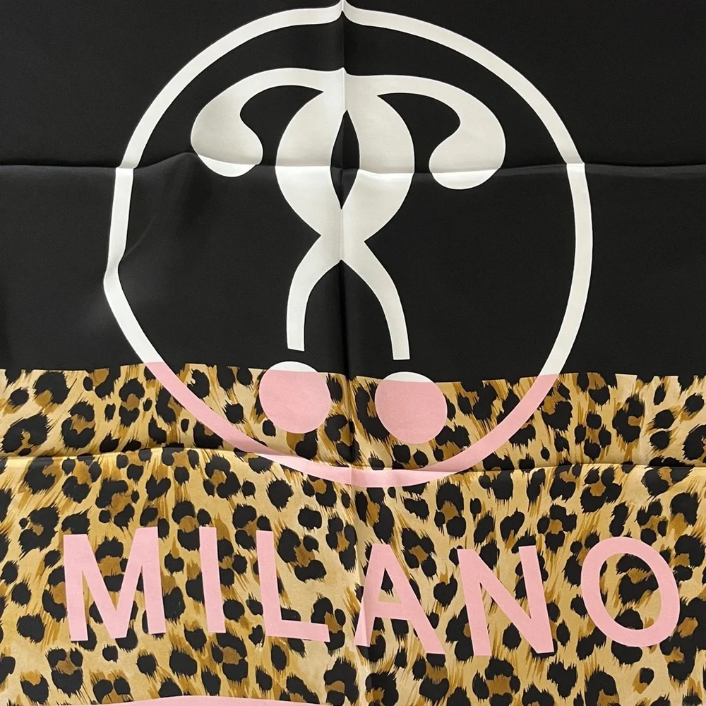 Moschino Pink and Leopard Print Square Scarf Made in Italy NWT